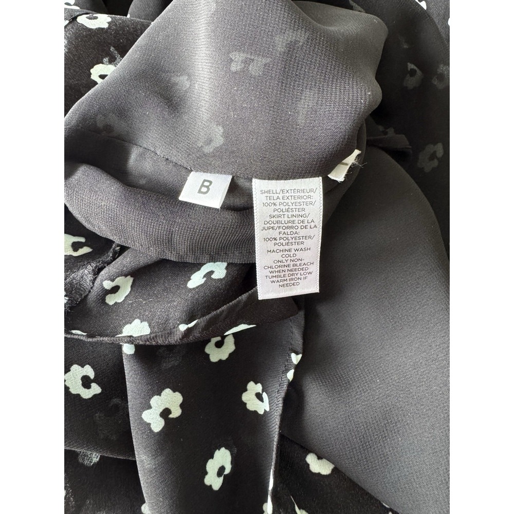 Loft Black Blue Printed Bow Tie Neck Puff Long Sleeve Fit & Flare Dress Sz 2 - Picture 6 of 9